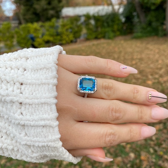 925 Silver Rings Emerald Cut Aquamarine - Picture 8 of 11